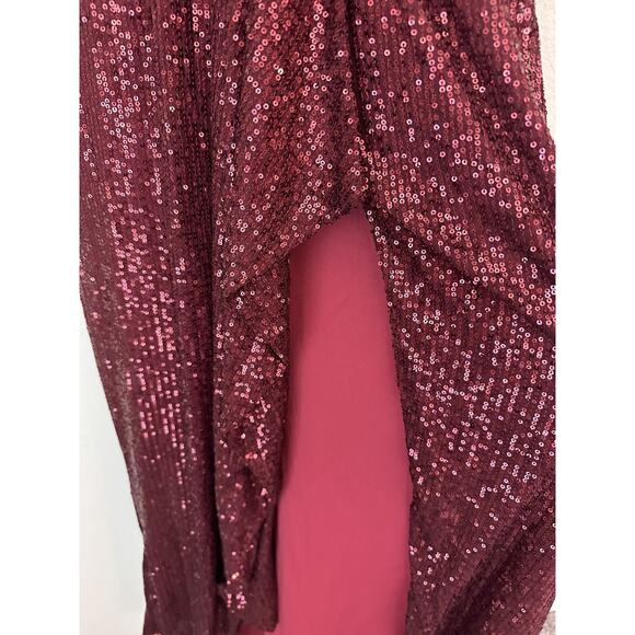 Ieena For Mac Duggal Wine Long Sleeves Sequin Evening Dress 26739 Size 2 - Picture 6 of 15